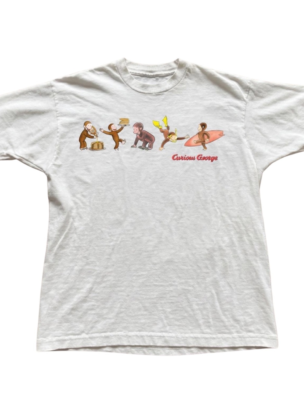 Gildan Curious Monkey White Graphic Crewneck Tee